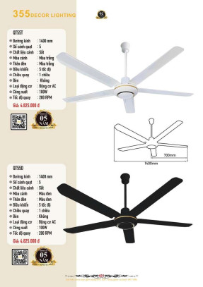 Quạt trần 355 Decor QT55T, QT55D