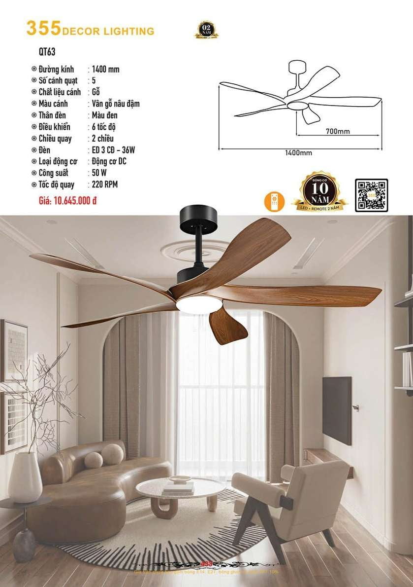 Quạt trần 355 Decor QT63