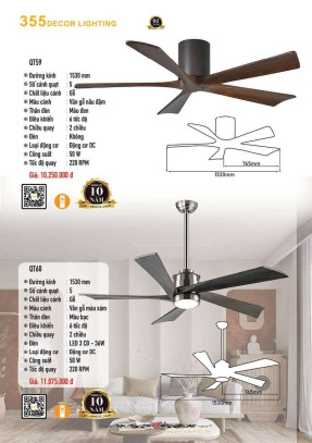 Quạt trần 355 Decor QT59, QT60