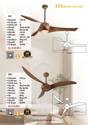 Quạt trần 355 Decor QT61, QT62