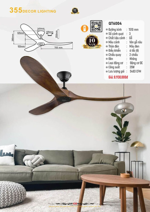 Quạt trần 355 Decor QT6004