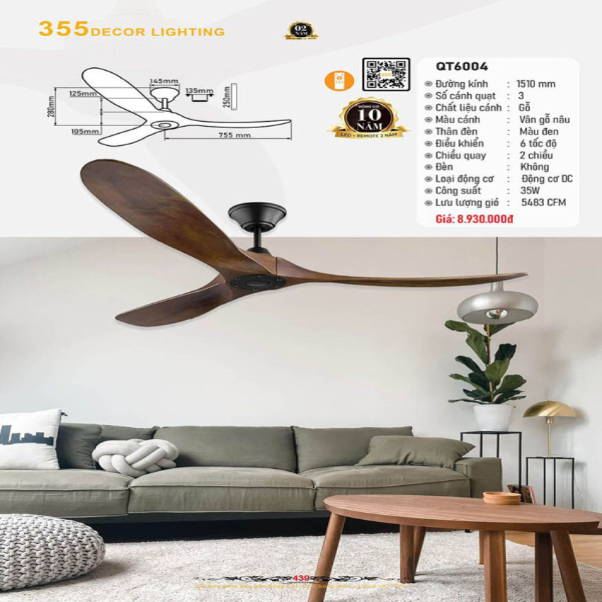 Quạt trần 355 Decor QT6004