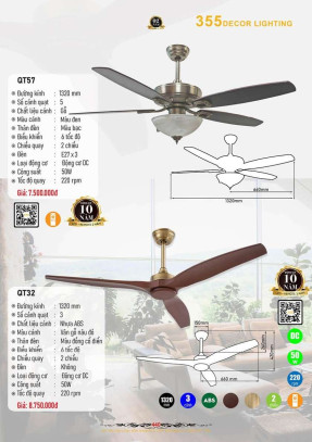 Quạt trần 355 Decor QT32, QT57