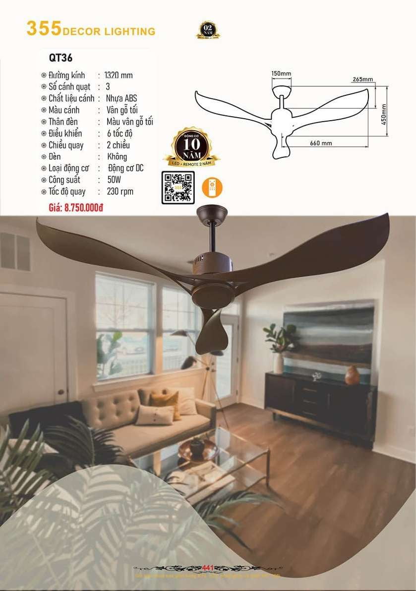 Quạt trần 355 Decor QT36