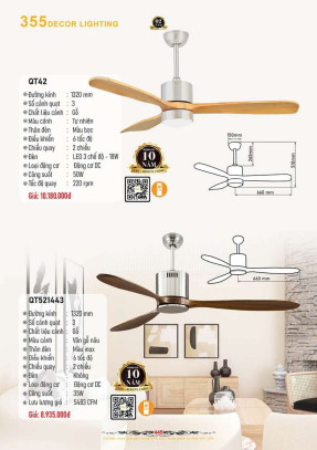 Quạt trần 355 Decor QT42, QT521443