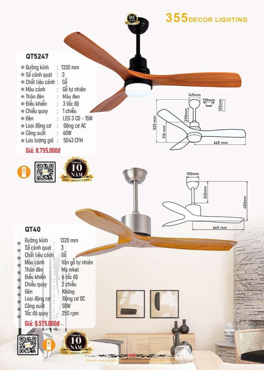 Quạt trần 355 Decor QT5247, QT40