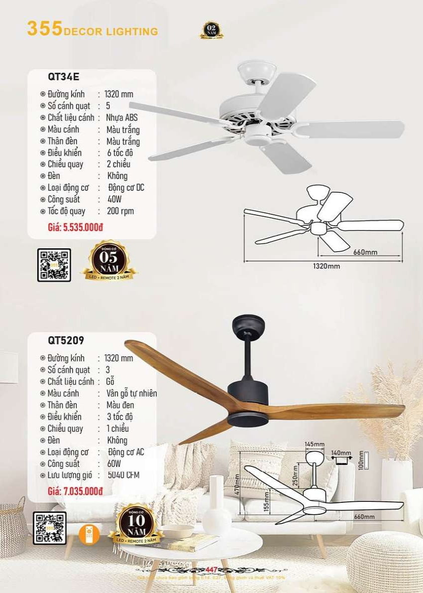 Quạt trần 355 Decor QT34E, QT5209