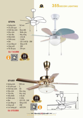 Quạt trần 355 Decor QT1096, QT4801