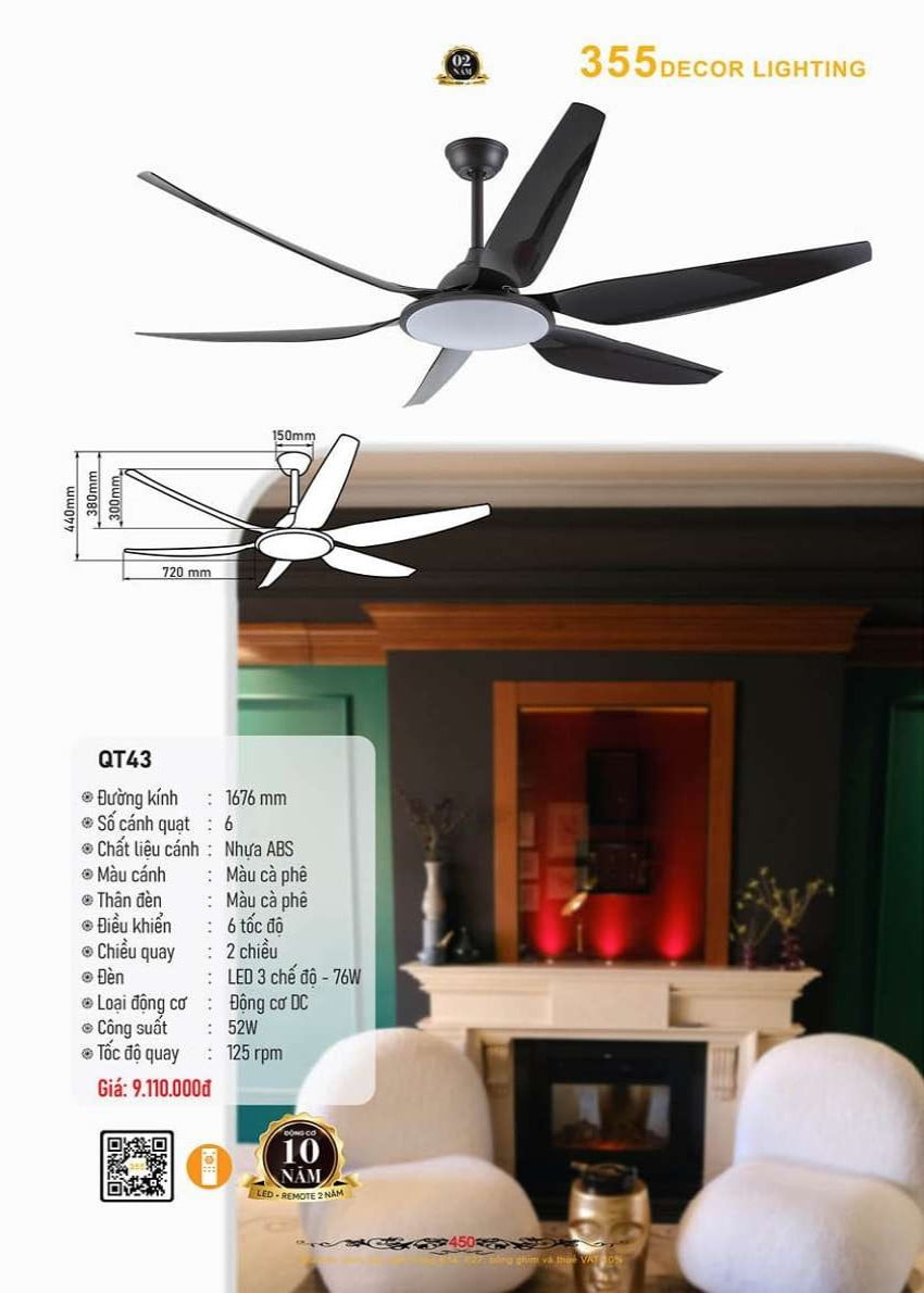 Quạt trần 355 Decor QT43