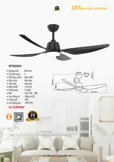 Quạt trần 355 Decor QT52K014