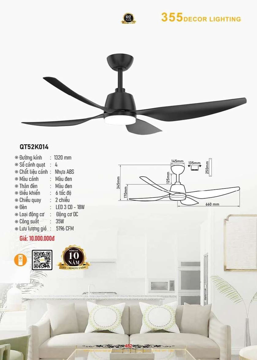 Quạt trần 355 Decor QT52K014