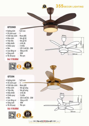 Quạt trần 355 Decor QT33N, QT33ND