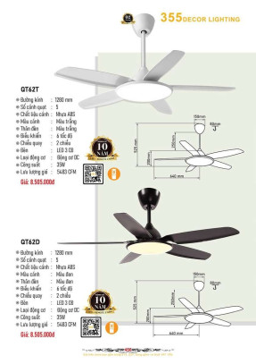 Quạt trần 355 Decor QT62T, QT62D