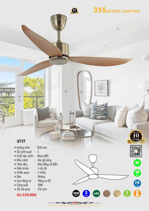 Quạt trần 355 Decor QT37