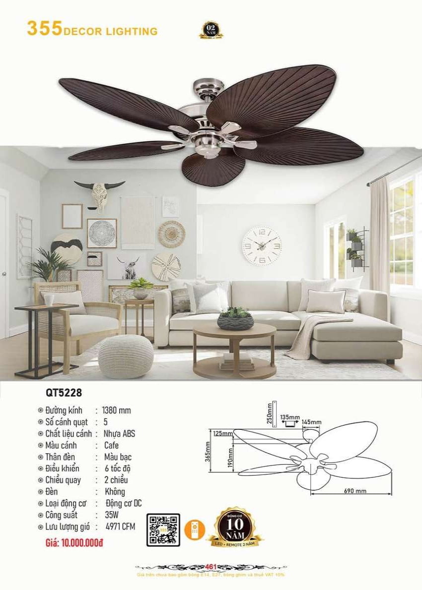 Quạt trần 355 Decor QT5228
