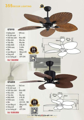 Quạt trần 355 Decor QT8910, QT4808