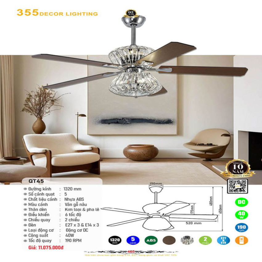 Quạt trần 355 Decor QT45