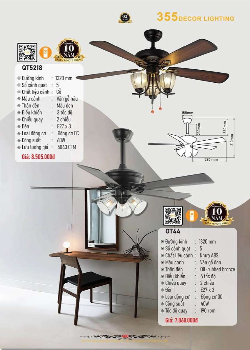 Quạt trần 355 Decor QT44, QT5218