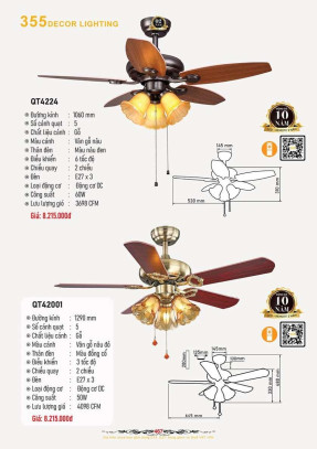 Quạt trần 355 Decor QT4224, QT42001