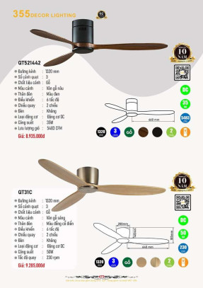 Quạt trần 355 Decor QT521442, QT31C