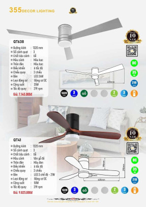 Quạt trần 355 Decor QT638, QT41