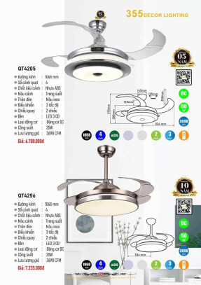 Quạt trần 355 Decor QT4205, QT4256