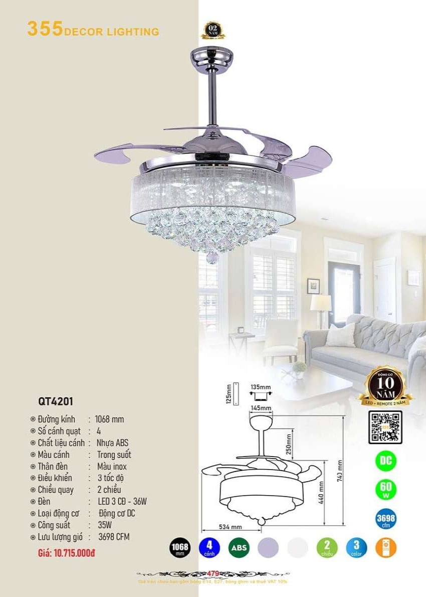 Quạt trần 355 Decor QT4201
