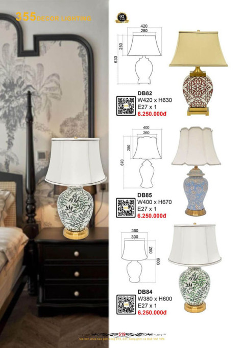 Đèn bàn 355 Decor DB82, DB84, DB85
