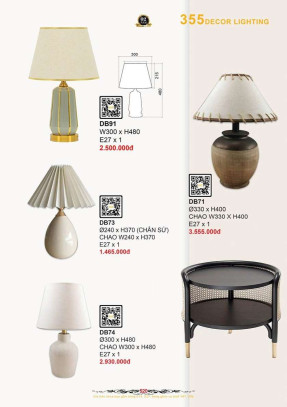 Đèn bàn 355 Decor DB71, DB73, DB74, DB91