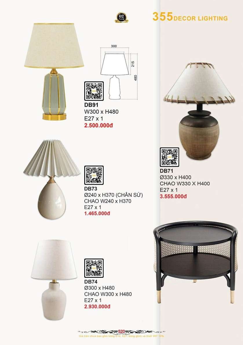 Đèn bàn 355 Decor DB71, DB73, DB74, DB91