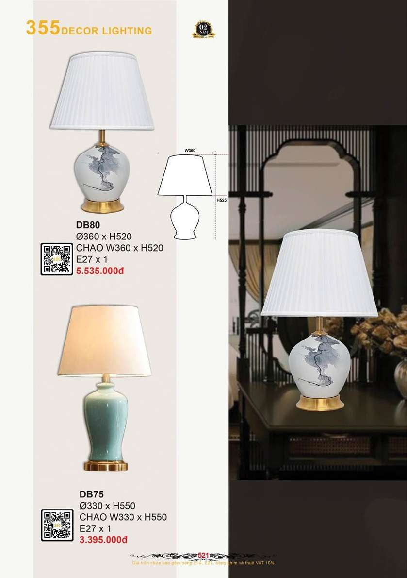 Đèn bàn 355 Decor DB75, DB80