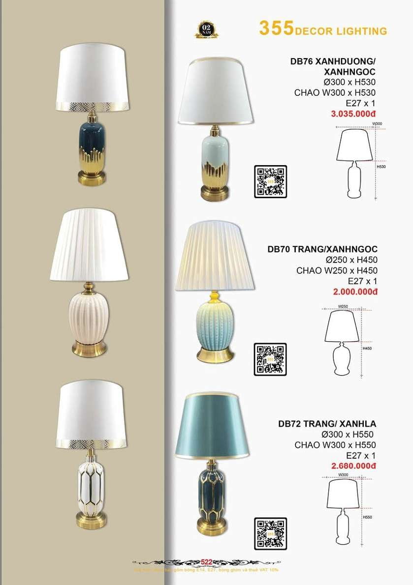 Đèn bàn 355 Decor DB70, DB72, DB76