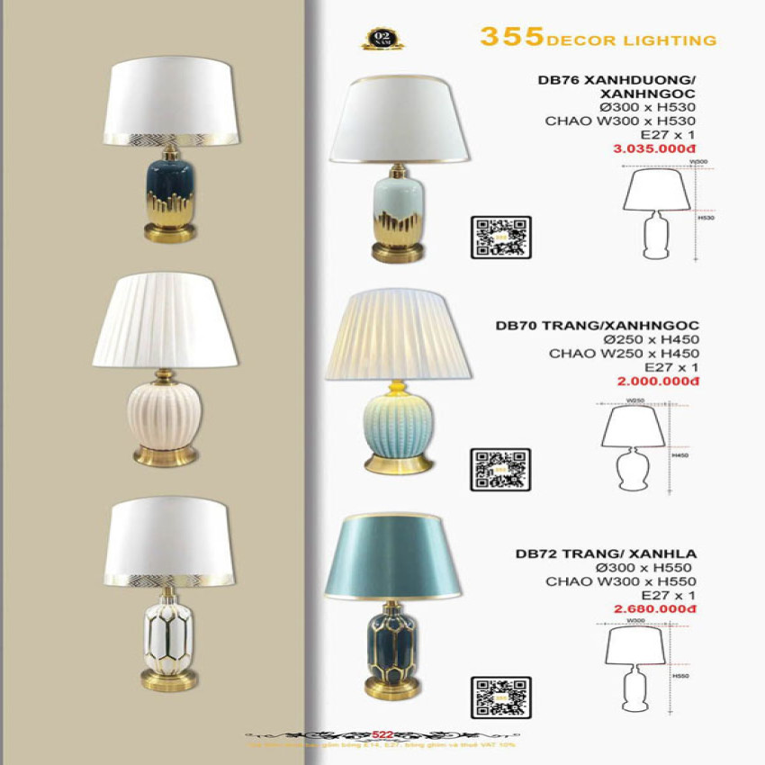 Đèn bàn 355 Decor DB70, DB72, DB76