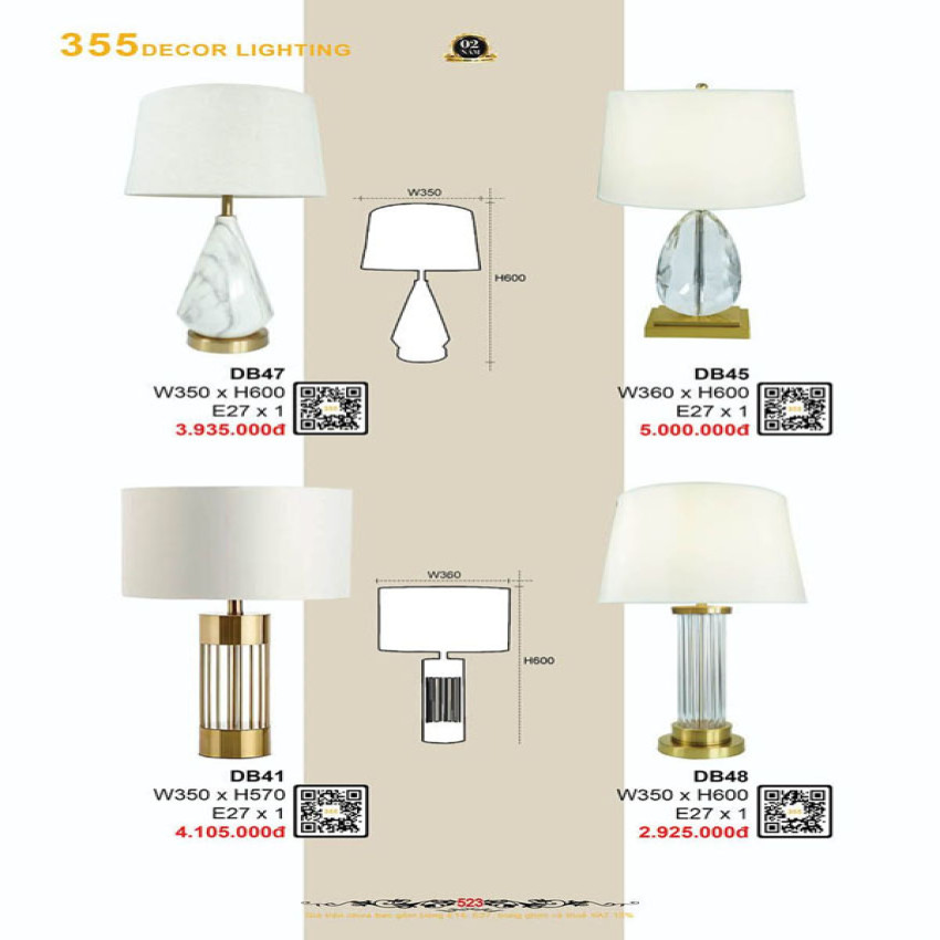 Đèn bàn 355 Decor DB41, DB45, DB47, DB48