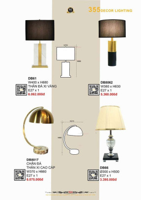 Đèn bàn 355 Decor DB61, DB66, DB8017, DB8062