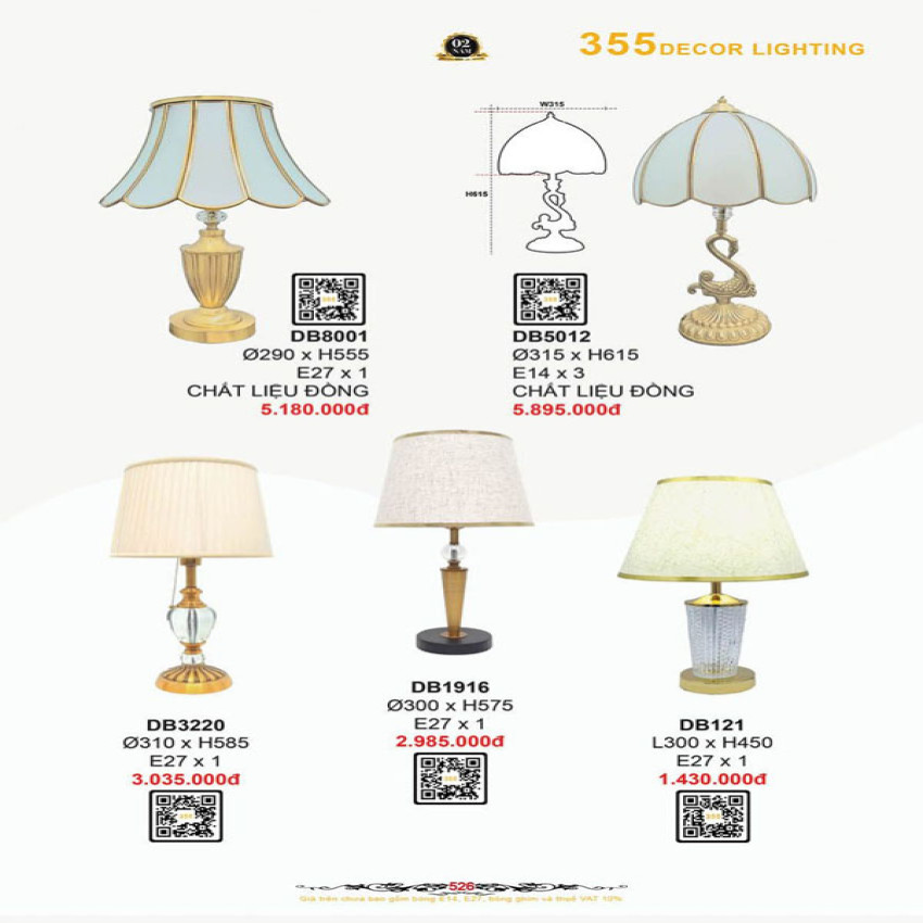 Đèn bàn 355 Decor DB121, DB1916, DB3220, DB8001, DB5012