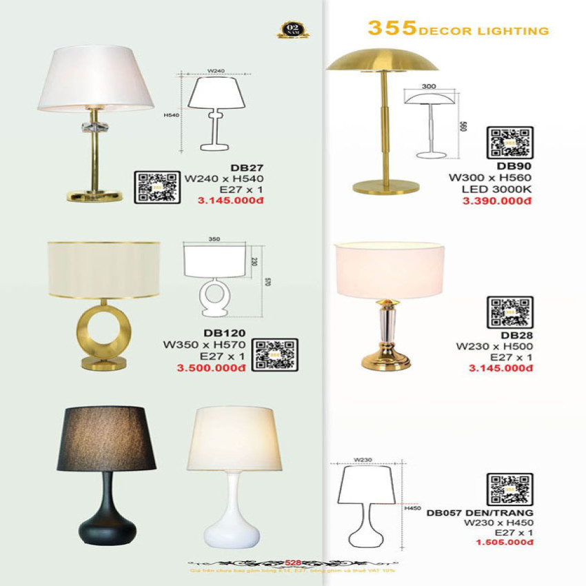 Đèn bàn 355 Decor DB057, DB120, DB27, DB28, D90