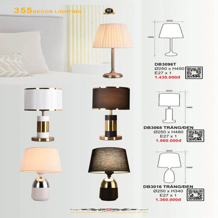 Đèn bàn 355 Decor DB3096T, DB3016, DB3068