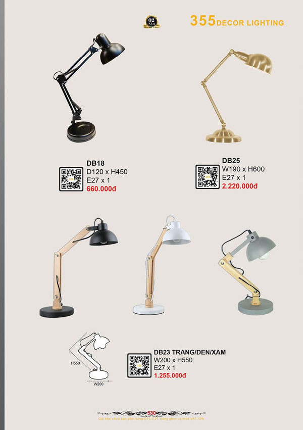 Đèn bàn 355 Decor DB18, DB23, DB25