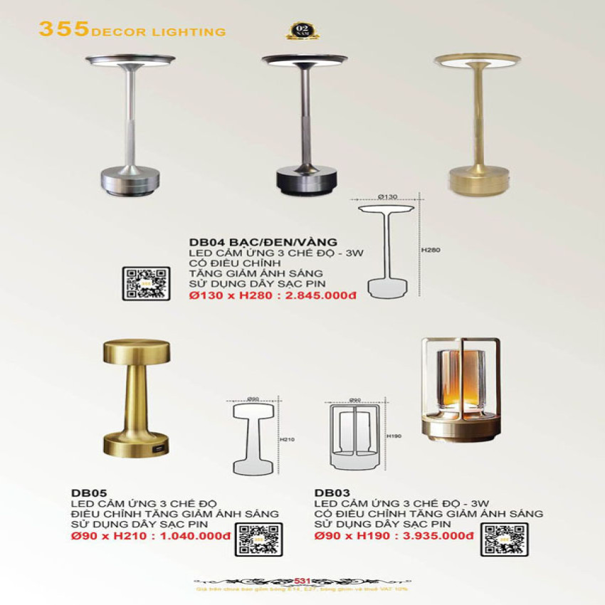 Đèn bàn 355 Decor DB03, DB04, DB05