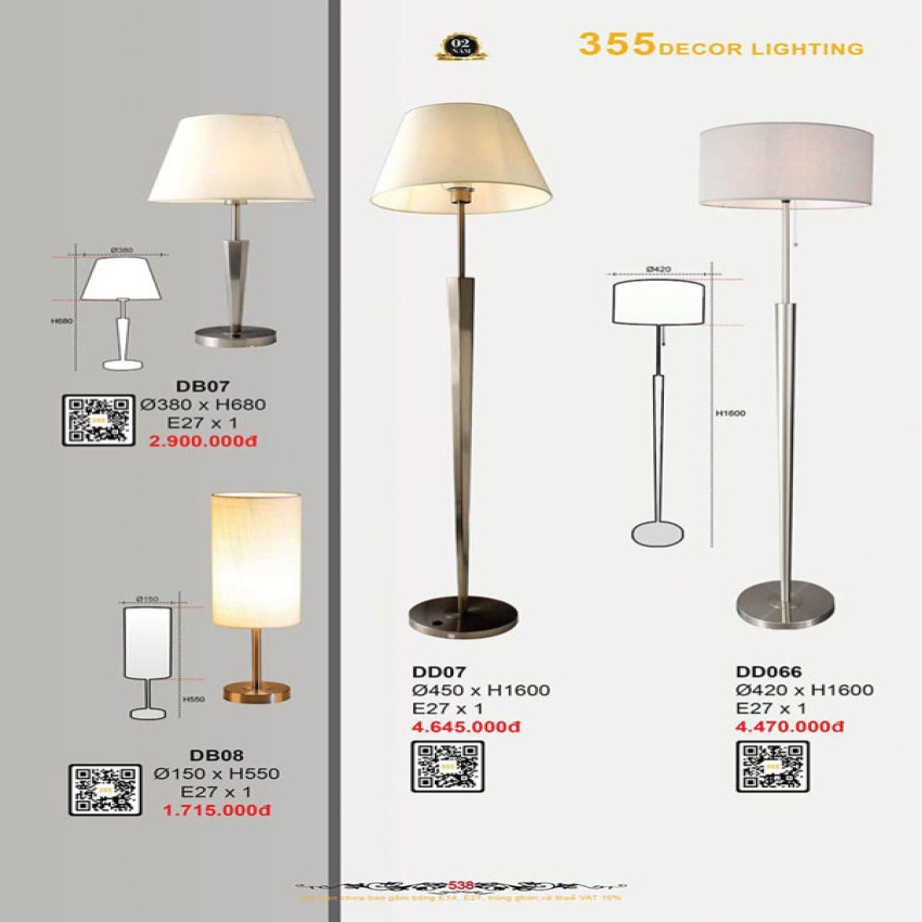 Đèn bàn 355 Decor DB07, DB08, DD07, DD066
