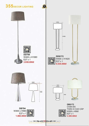 Đèn bàn 355 Decor DB794, DD794, DB8172, DD8172