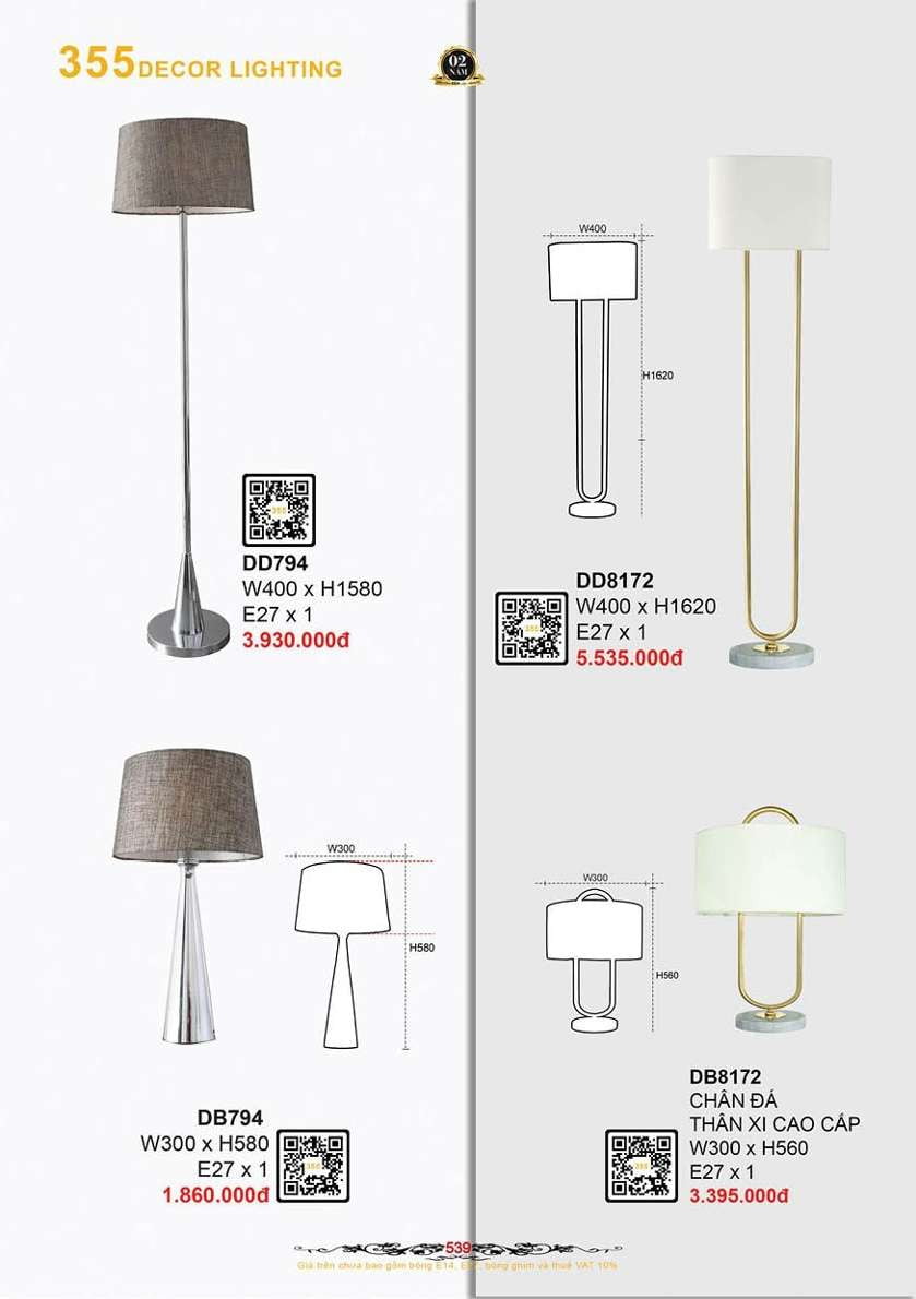Đèn bàn 355 Decor DB794, DD794, DB8172, DD8172