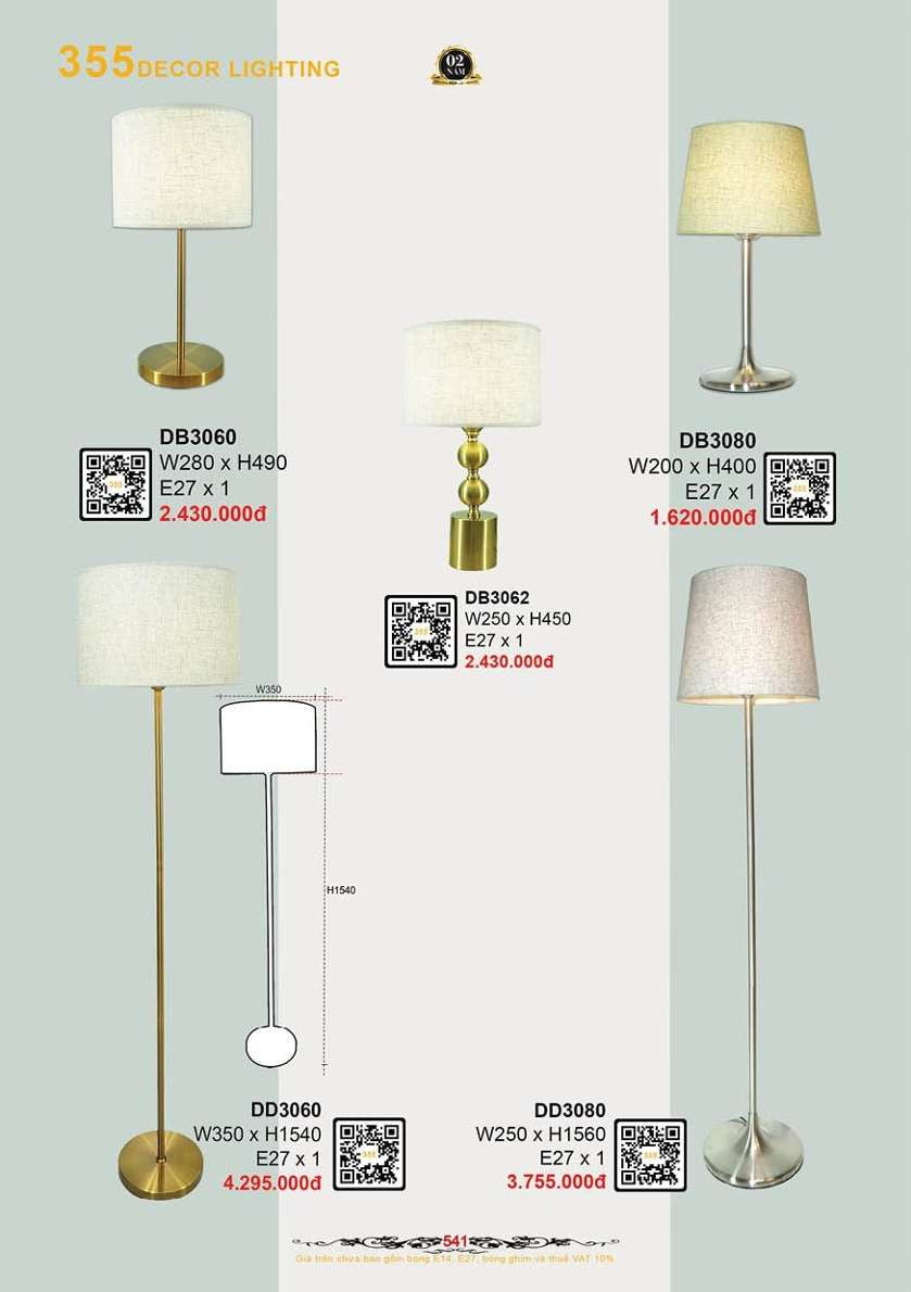 Đèn bàn 355 Decor DB3060, DB3062, DB3080, DD3060, DD3080