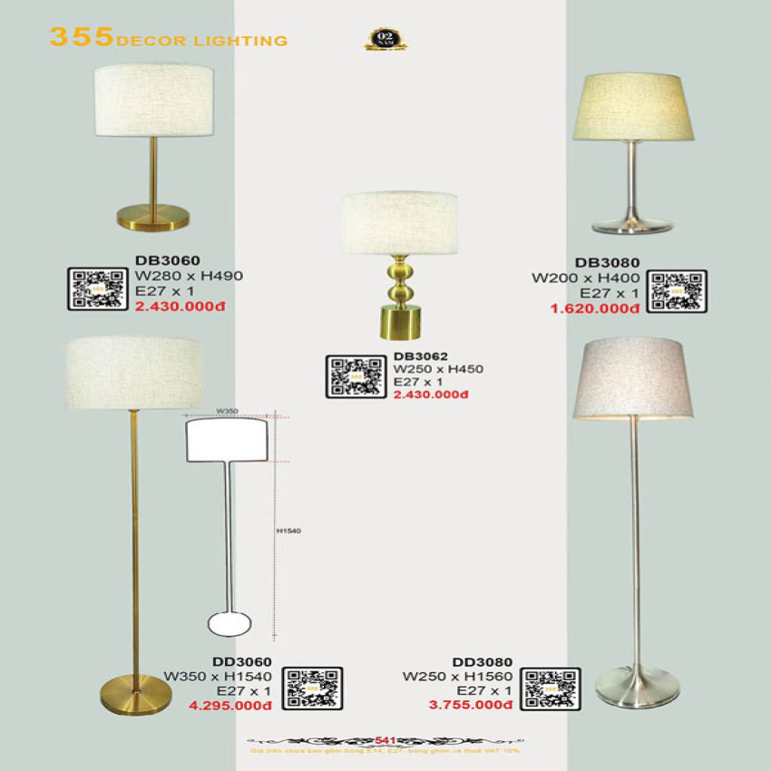 Đèn bàn 355 Decor DB3060, DB3062, DB3080, DD3060, DD3080