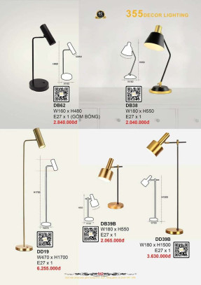 Đèn bàn 355 Decor DB38, DB62, DB39B, DD19, DD39B