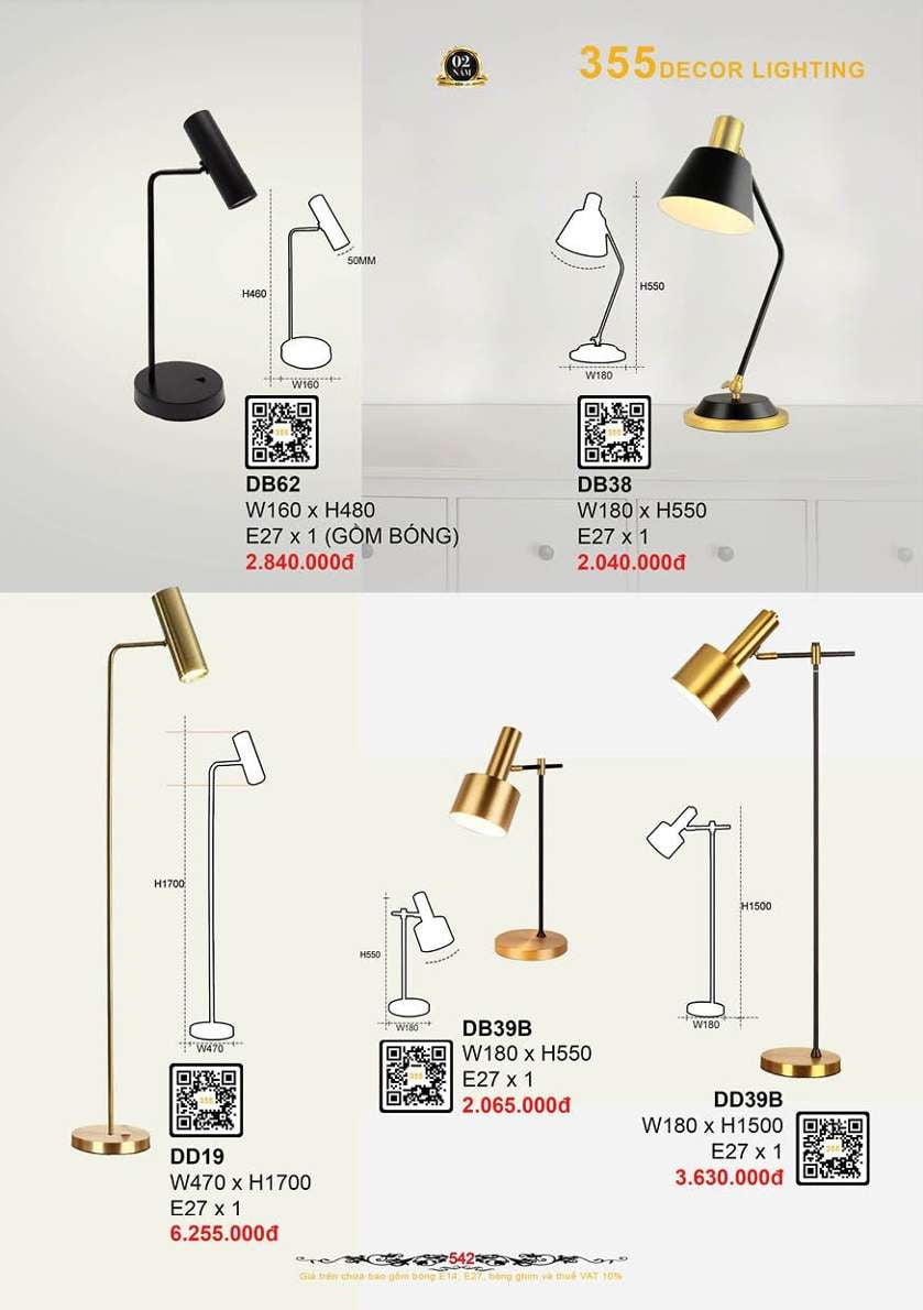 Đèn bàn 355 Decor DB38, DB62, DB39B, DD19, DD39B
