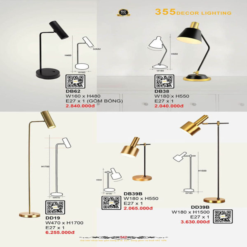 Đèn bàn 355 Decor DB38, DB62, DB39B, DD19, DD39B