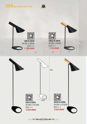 Đèn bàn 355 Decor DB16 ĐEN, DBG16 ĐEN, DD16 ĐEN, DDG16 ĐEN