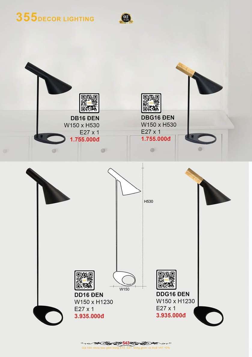 Đèn bàn 355 Decor DB16 ĐEN, DBG16 ĐEN, DD16 ĐEN, DDG16 ĐEN